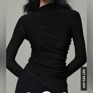 Commese Asymmetrical Black Long Sleeve Shirt Large